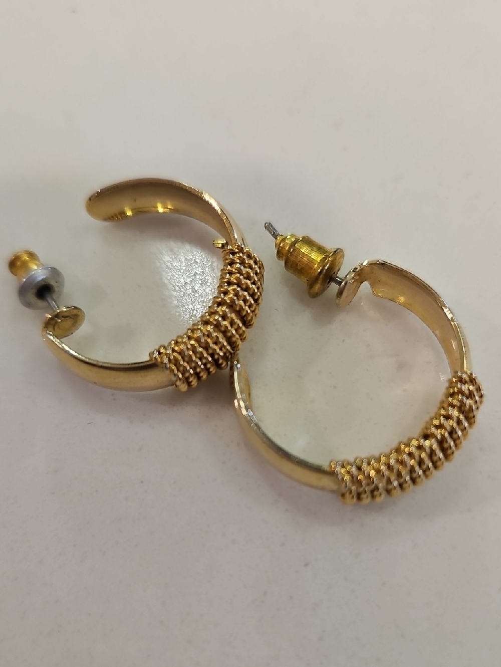 Gold Tone Post Hoop Earrings Costume Jewelry Chain Wrapped
